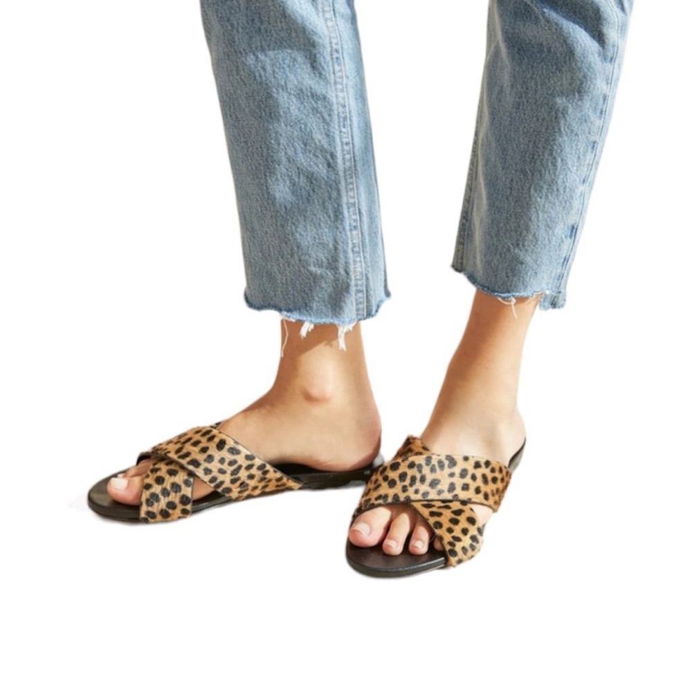 Jenni Kayne 8.5 39 Leopard Pony-hair Crossover Slides Sandal Italy
